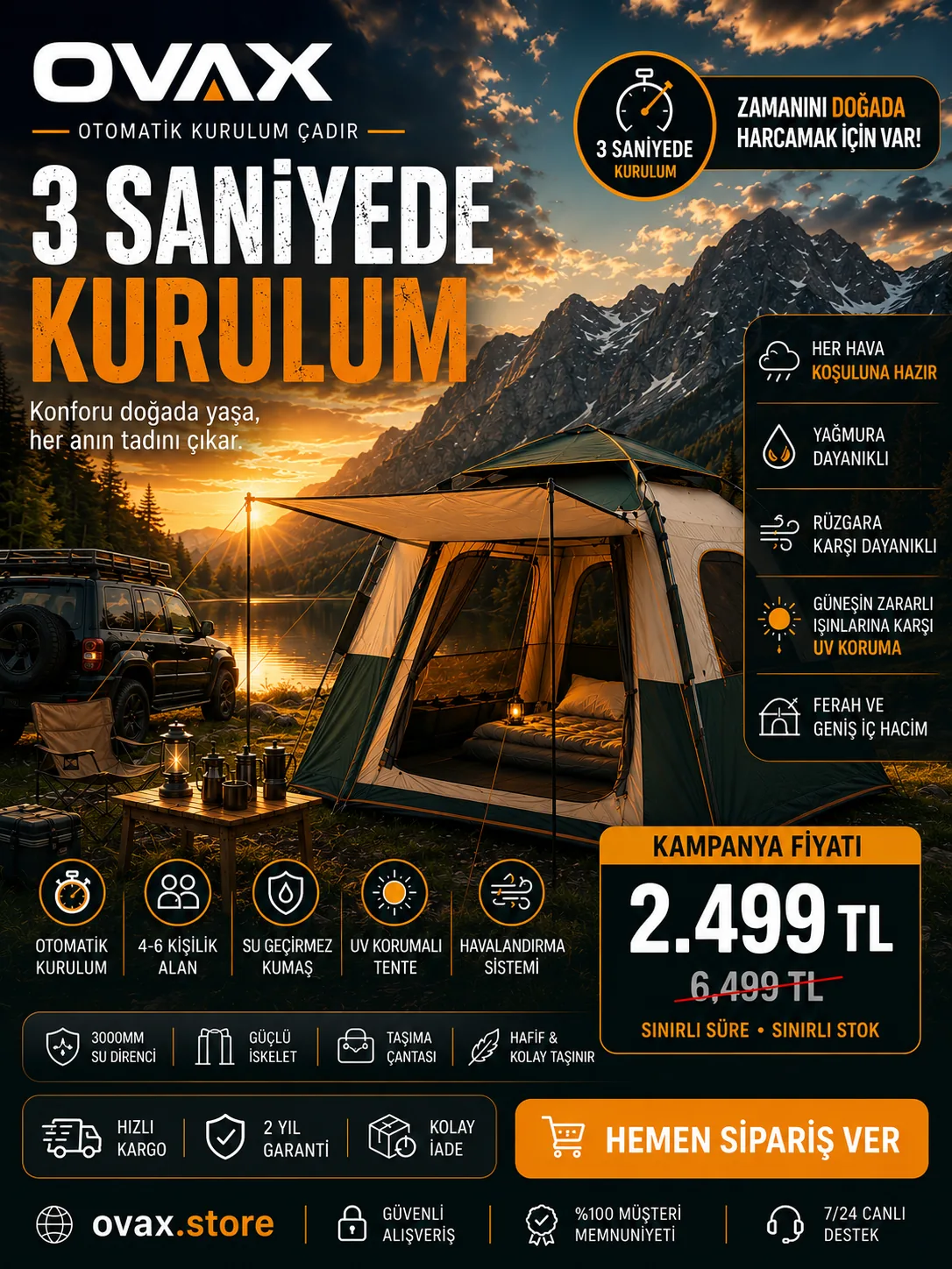 4-6 Kişilik Otomatik Kurulum Çadır