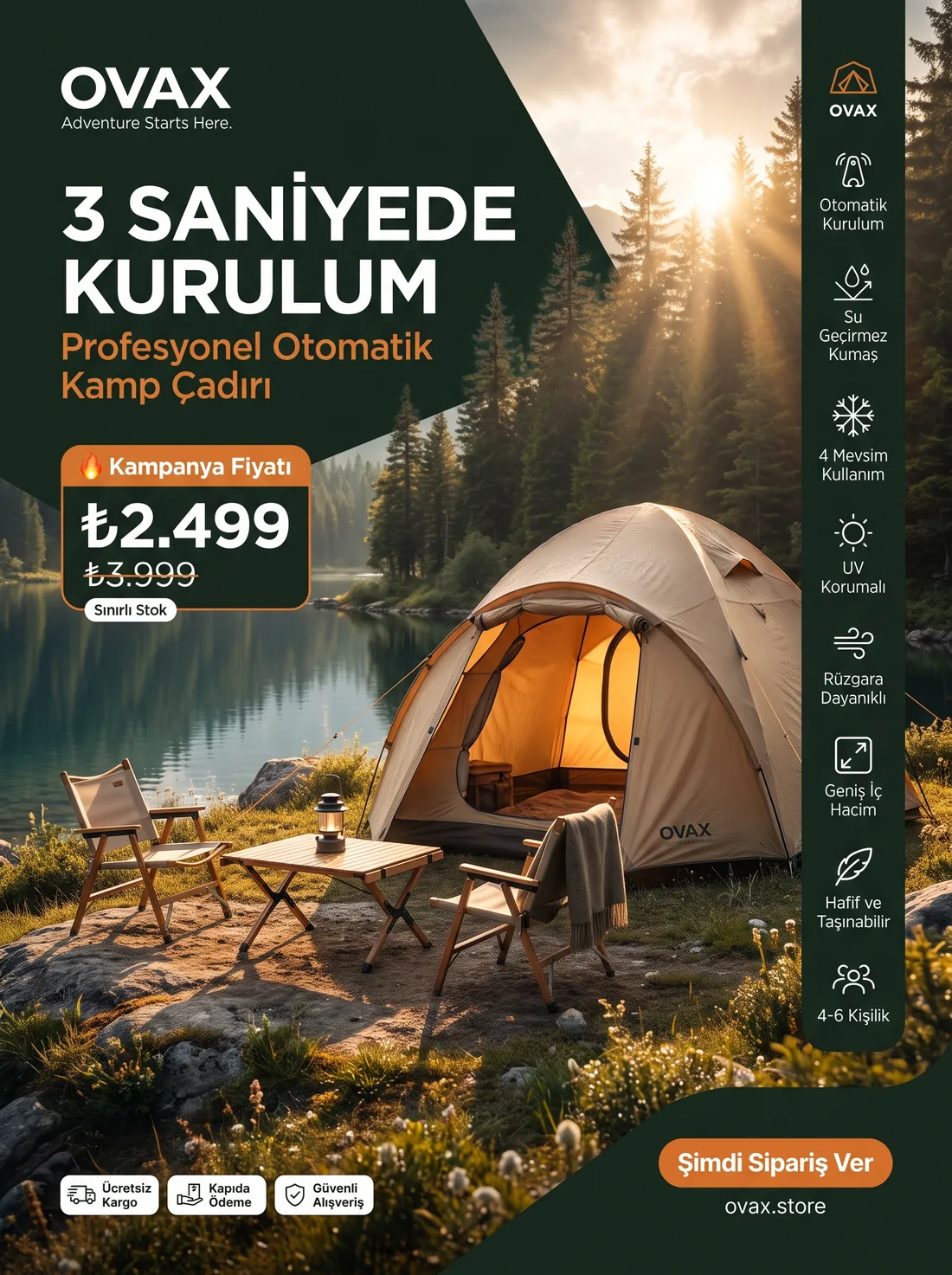 4-6 Kişilik Otomatik Kurulum Çadır