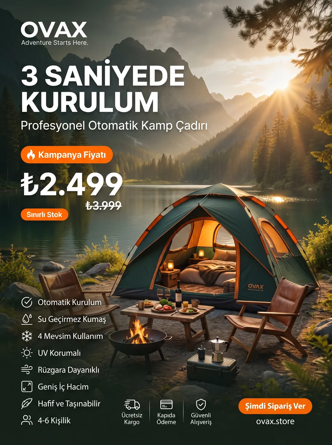 4-6 Kişilik Otomatik Kurulum Çadır