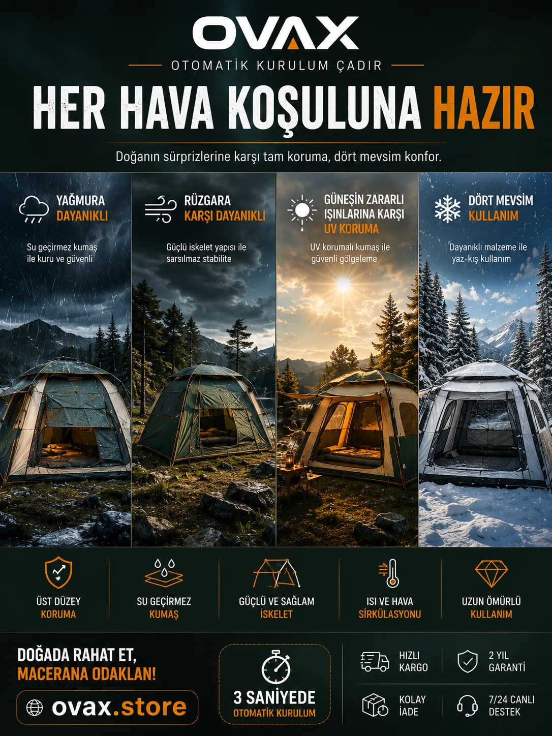 4-6 Kişilik Otomatik Kurulum Çadır